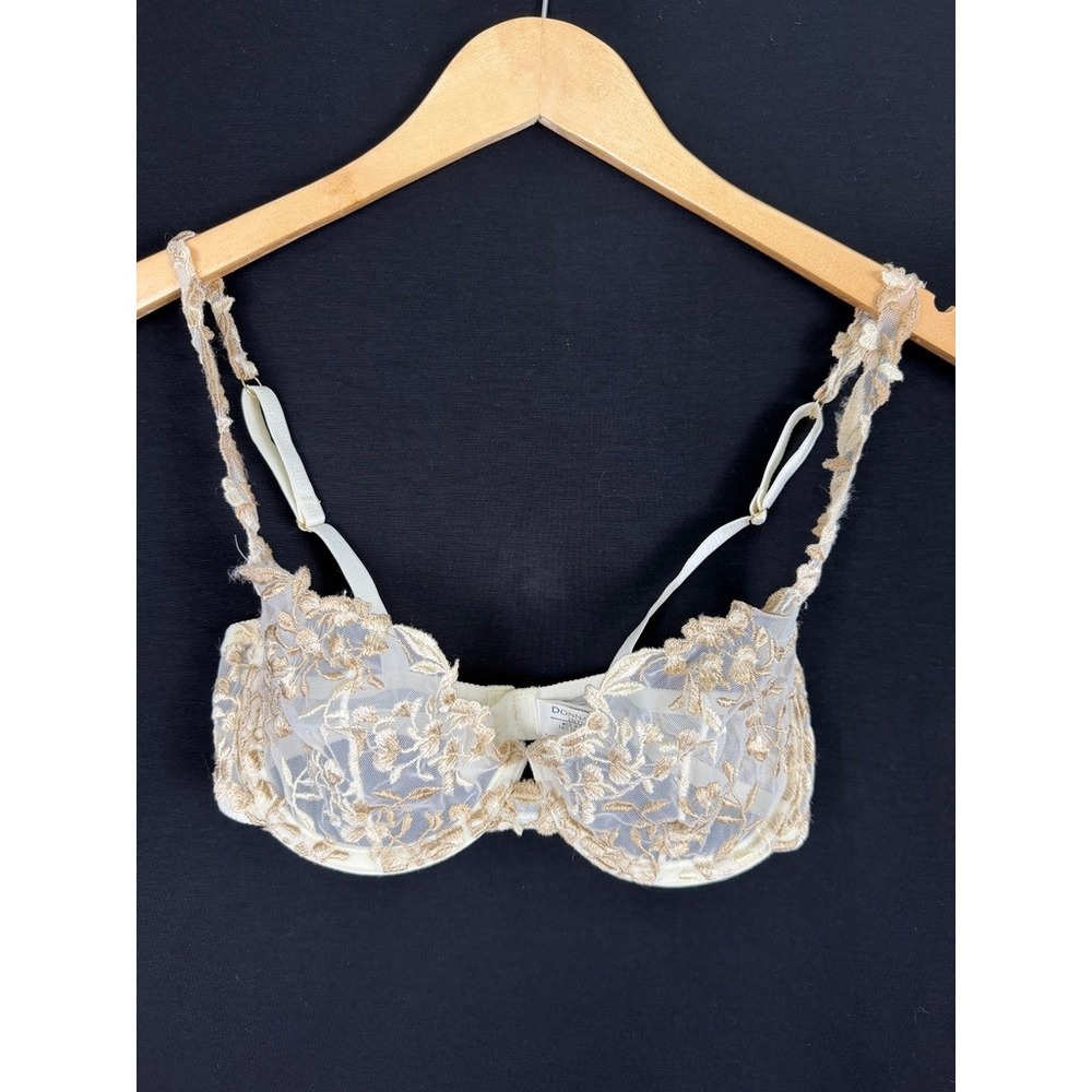 Donna Karan Intimate Embroidered Tulle Sheer Mesh Demi Bra 34D CreamGold Floral